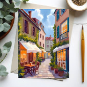 Charming European Cafe Street Cozy Village Card