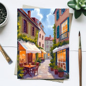 Charming European Cafe Street Cozy Village Card