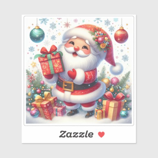 Charming Festive Red Christmas Sticker With Santa シール (シート)