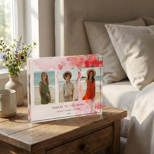 Charming Floral 3-Photo Collage Family Keepsake フォトブロック