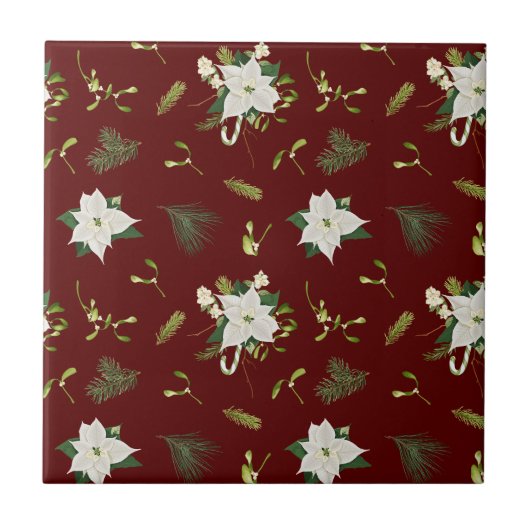 Charming Floral Pattern on Maroon タイル (正面)