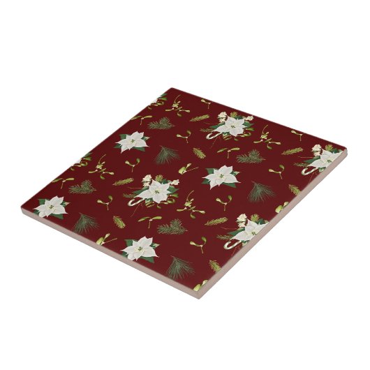 Charming Floral Pattern on Maroon タイル (側面)