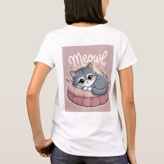 Charming Fluffy White Persian Cat "Meow!" Sticker  Tシャツ (裏面)