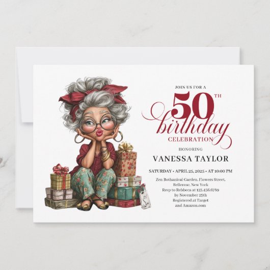 Charming Funny Lady 50th Birthday Quirky Humor  招待状 (正面)