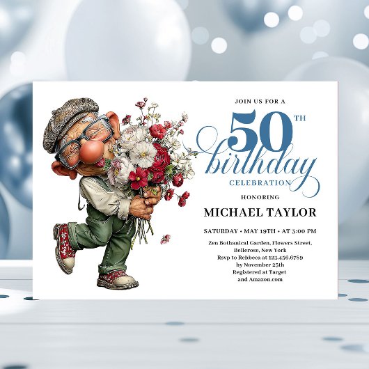 Charming Funny Man 50th Birthday Quirky Humor  招待状
