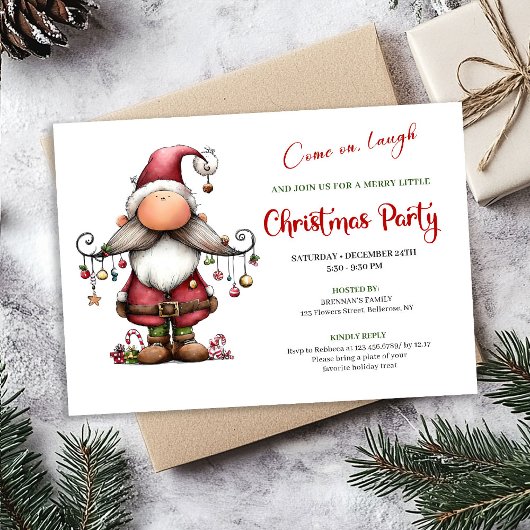 Charming Funny Santa Minimalist Holiday Invitation 招待状