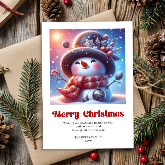 Charming funny snowman watercolor Xmas greeting   シーズンカード