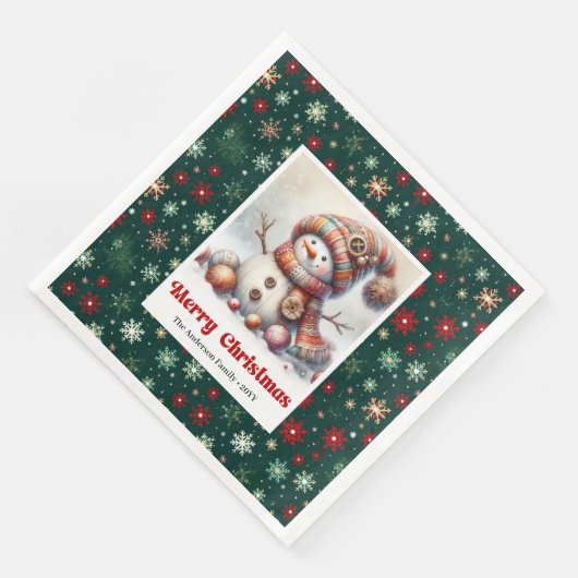 Charming funny snowman with snowflakes kids napkin (コーナー)