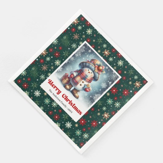 Charming funny snowman with snowflakes kids napkin (コーナー)