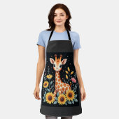 Charming Giraffe Surrounded By Flowers Long Sleeve エプロン (着用した状態)