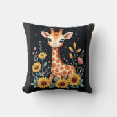 Charming Giraffe Surrounded By Flowers Long Sleeve クッション (正面)