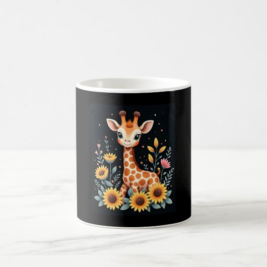Charming Giraffe Surrounded By Flowers Long Sleeve コーヒーマグカップ (中央)