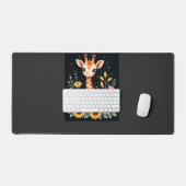 Charming Giraffe Surrounded By Flowers Long Sleeve デスクマット (キーボード&マウス)