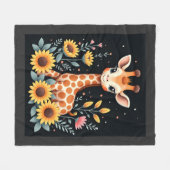 Charming Giraffe Surrounded By Flowers Long Sleeve フリースブランケット (正面(横))