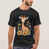 Charming Giraffe Surrounded By Flowers Long Sleeve Tシャツ (正面)