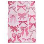 Charming Girly Pink Bow Knots Pattern ミディアムペーパーバッグ (裏面)