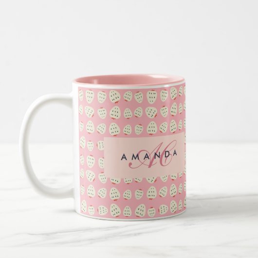 Charming Girly Strawberry Pattern Monogram Gifts ツートーンマグカップ (左)