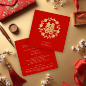 Charming Glitter Floral Chinese Double Happiness 招待状