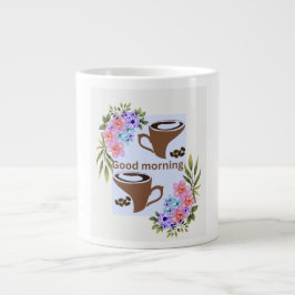 Charming "Good Morning" Coffee Greeting with Flora ジャンボコーヒーマグカップ