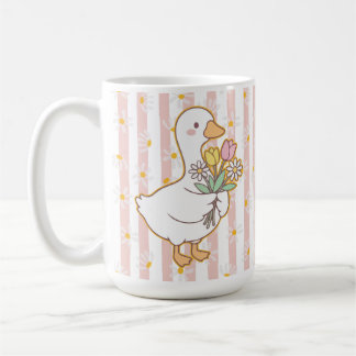 Charming Goose with Pink and Yellow Flowers Mug コーヒーマグカップ