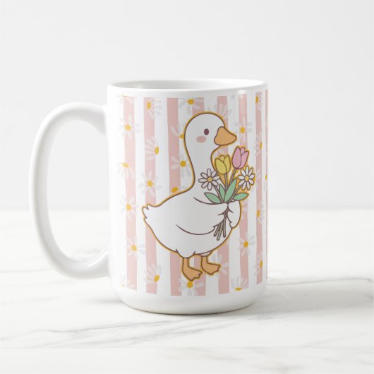 Charming Goose with Pink and Yellow Flowers Mug コーヒーマグカップ (左)