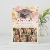 Charming Graduation Cap 5-Photo Collage Floral 招待状 (スタンド正面)