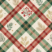 Charming green and red watercolor greenery gift ラッピングペーパー