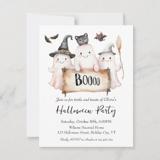 Charming Halloween Party Invitation with Witch 招待状 (正面)