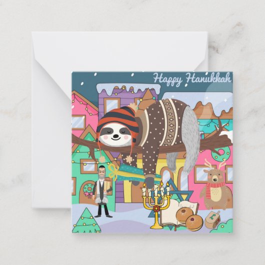 Charming Hanukkah Sloth Greeting Card ノートカード (正面)