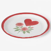 Charming Heart and Pink Roses Valentine's Day  ペーパープレート (アングル)