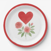 Charming Heart and Pink Roses Valentine's Day  ペーパープレート (正面)