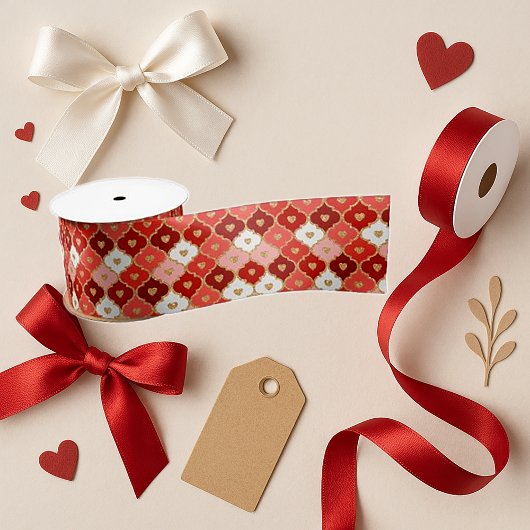 Charming Heart Grid  Valentine Crafts サテンリボン