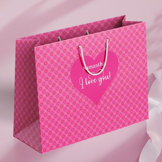 Charming Heart Pattern I Love You Custom Gift Bag ラージペーパーバッグ