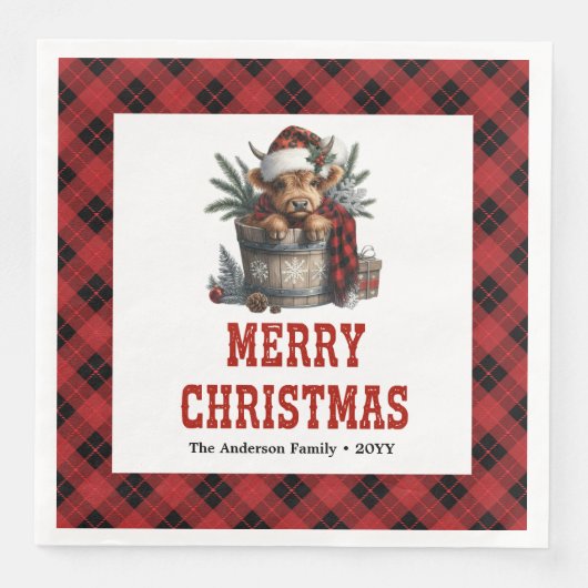 Charming highland cow holiday red black tartan (正面)