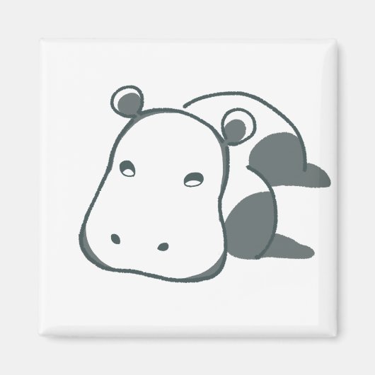 Charming Hippo Magnet - Calming Green Minimal マグネット (正面)