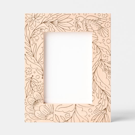 Charming Illustrated Dove and Folk Floral Frame レーザー彫刻フレーム (正面)