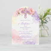 Charming Lavender Glitter Floral Cross Baptism 招待状 (スタンド正面)