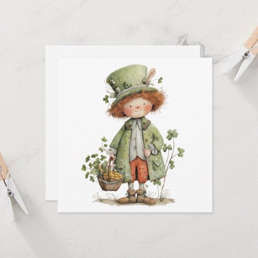 Charming Leprechaun Happy St Patrick's Day カード (正面/裏面インサイチュ)