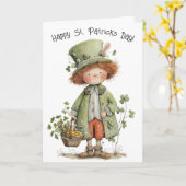 Charming Leprechaun Happy St Patrick's Day カード (黄色い花)