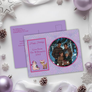 Charming Lilac Family Photo Holiday Postcard シーズンポストカード