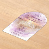 Charming Lilac & Gold Tiara Watercolor Quinceañera アクリル招待状 (レイダウン)