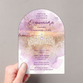Charming Lilac & Gold Tiara Watercolor Quinceañera アクリル招待状 (インサイチュ (ポータブル))