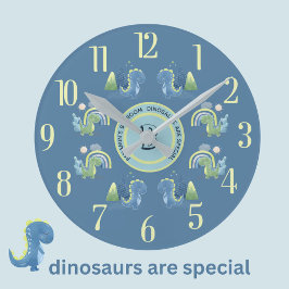 Charming Magical Blue Personalized Dinosaur  ラウンド壁時計
