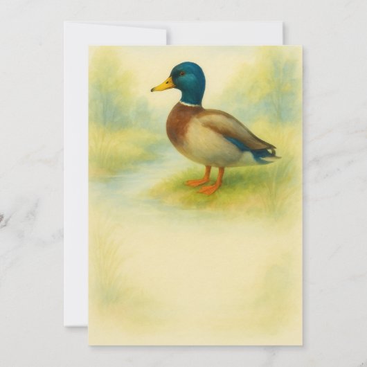 Charming Mallard Watercolor Illustration Birthday 招待状 (裏面)