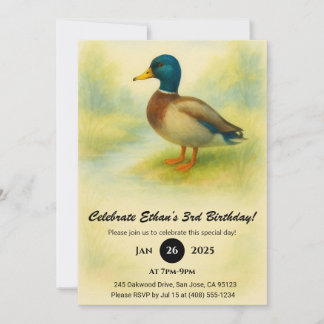 Charming Mallard Watercolor Illustration Birthday 招待状