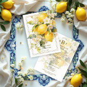 Charming Mediterranean Botanical Floral Lemons 招待状