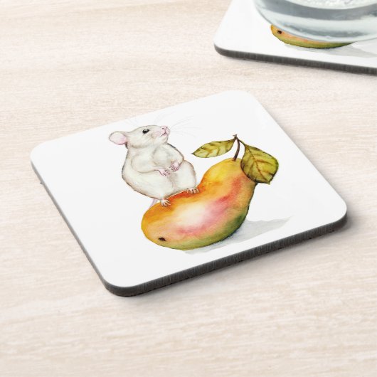 Charming Mouse on a Pear コースター (左側)