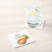 Charming Mouse on a Pear スクエアペーパーコースター (インサイチュ)