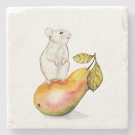 Charming Mouse on a Pear ストーンコースター