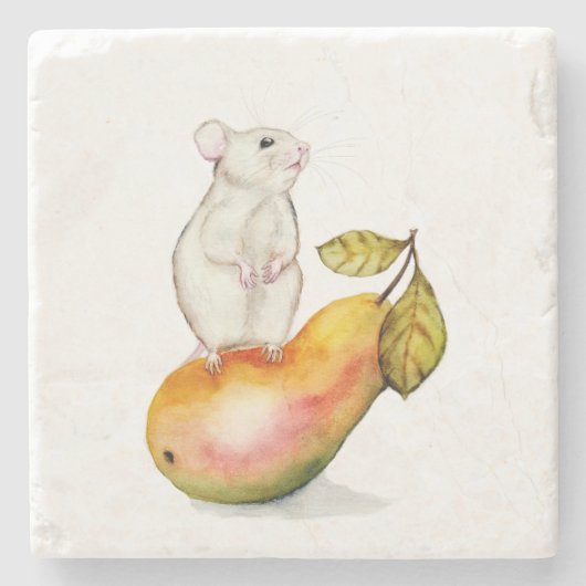 Charming Mouse on a Pear ストーンコースター (正面)
